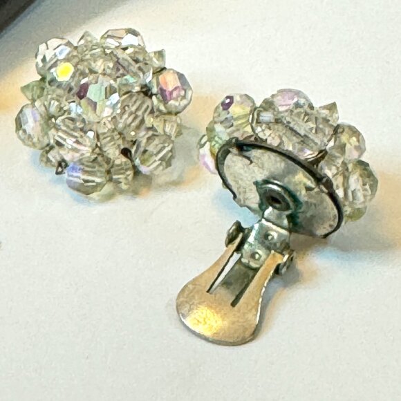 Vintage AB Aurora Borealis Glass Crystal Beads Brooch and Clip-on Earrings Set - Picture 3 of 4